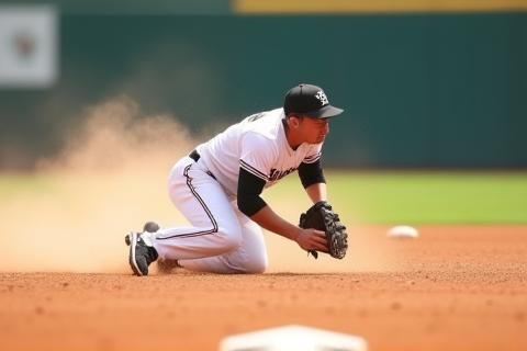 Baseball player sliding into base during a game