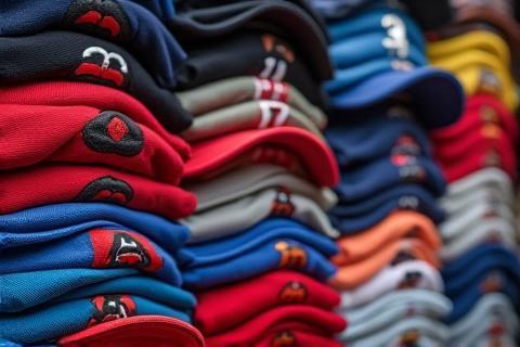 Stack of custom baseball team uniforms