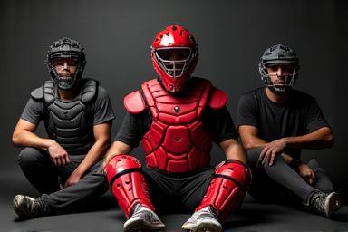 Full set of catcher's gear including mask, chest protector, and leg guards