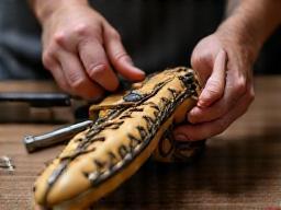 Image of baseball equipment being repaired